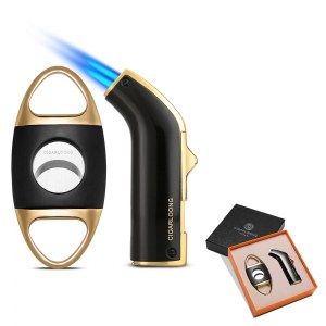 Windproof Lighter Metal Cigar Cutter Lighter Set_  (9)